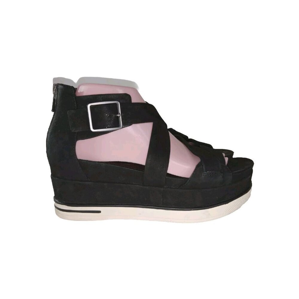 Eileen Fisher Black Boost Platform Sandal 9 Summer Vacation Travel Minimalist - Picture 1 of 12